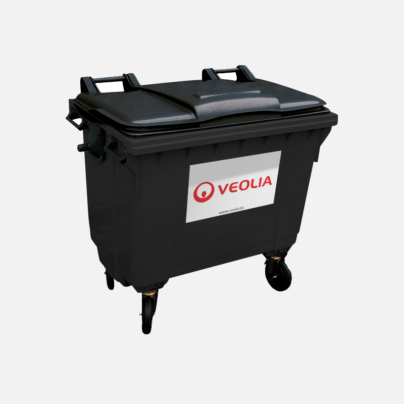 Verpakte voedingsmiddelen in 770L rolcontainer met inliner| Veolia Belgium