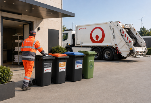 Un employé d’hôtel trie les déchets dans des conteneurs séparés pour la collecte quotidienne