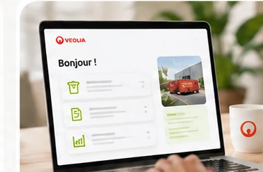 Ordinateur portable affichant l’espace client Easy Waste de Veolia